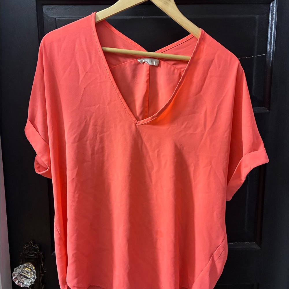 Coral V-Neck Women's Top
